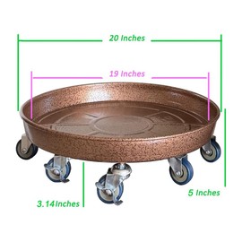 SIAMO 20" Heavy Duty Plant Caddy (570lbs Capacity)-Lockable Non-Scratch Swivel Casters Rolling Plant Stand Saucer for Large Ceramic Planters & Heavy Trees Indoor & Outdoor,Copper