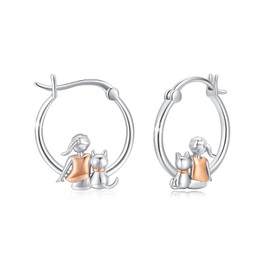 Hoop Earrings Girls, 925 Silver Girls and Dog/Cat/Horse Earrings Hoop Earrings Cat Jewellery Animal Cat Gifts for Women Children Ladies Cat Lovers, Sterling Silver, Created Zircon