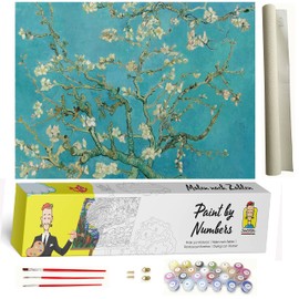 Paint by Numbers for Adults Van Gogh Almond Blossom - DIY Acrylic Paint by Numbers Kit for Future - Pre-Printed Canvas with 3 Brushes and Bright Colours - Good for Relaxation