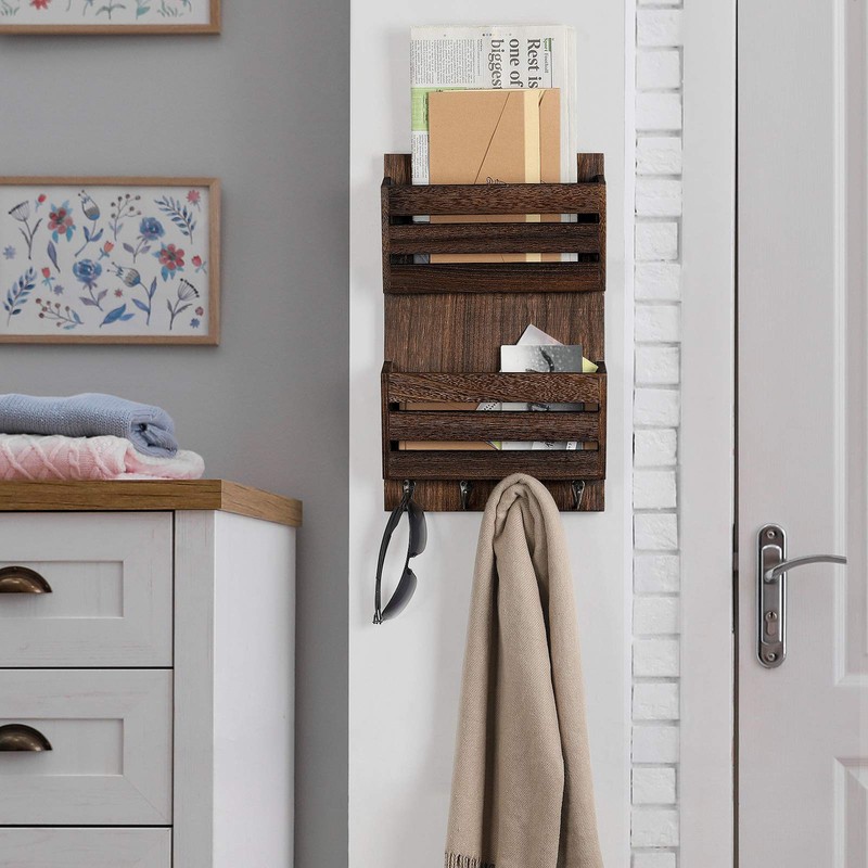 BTY Mail Holder for Wall, Wooden Mail Sorter with 4