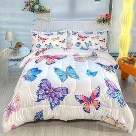 CVHOUSE Butterfly Bedding Set,Butterfly Comforter King,Butterfly Comforter Set for Girls Kids Teens,Butterflies Quilt Set with 1 Comforter and 2 Pillow Cases