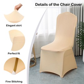 Qubjus Elastic Spandex Chair Covers 2 Pack - Stretch Washable Protectors Universal Fit Furniture Covers for Dining Room, Kitchen & Party Chairs - Champagne