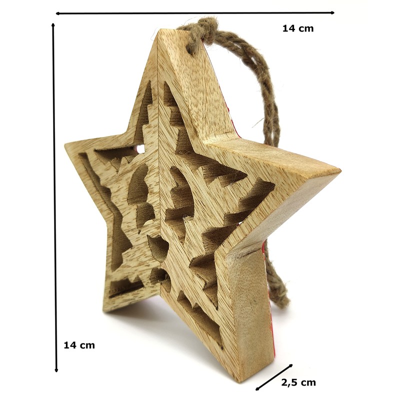 DARO DEKO Wooden Star Hanger with Cord Red Brown 14