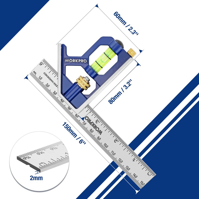 WORKPRO Carpentry Squares 6Inch/150mm, Combination Square, Engineers Set Square, Adjustable