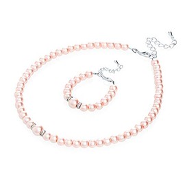 Crystal Dream Elegant Pink Simulated Pearl Baby Girl Necklace & Bracelet Set | Stylish Toddler Gift Set