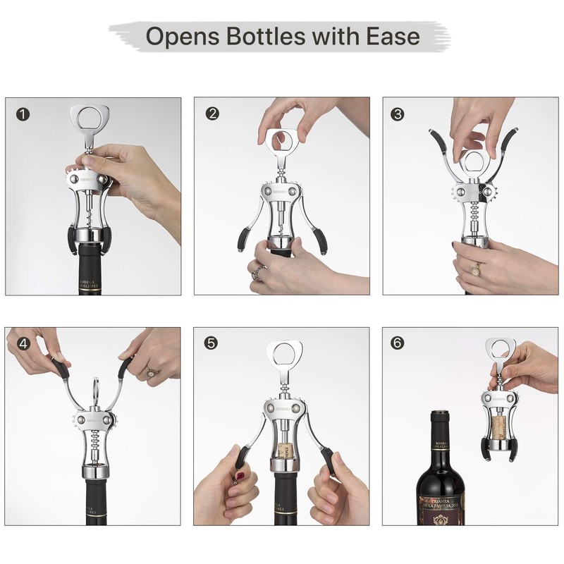 Beneno Wine Opener, Zinc Alloy Premium Wing Corkscrew with Multifunctional
