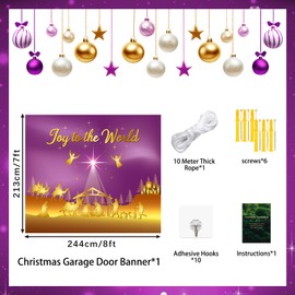 Trgowaul Christmas Garage Door Decorations, Purple Gold Jesus Xmas Garage Door Cover Banner Backdrop Decor Indoor Outdoor for Christmas, Jesus Nativity Merry Christmas Background Party Supply 7 x 8ft