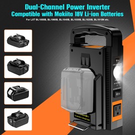 Fybemax Upgrade 3.0 Inverter for Makita 18V Battery, Fast Charging QC3.0 USB and PD3.0 Type-C, 12V/6A DC-Output, 180W Portable Power Supply Convert 18V to 110V~120V