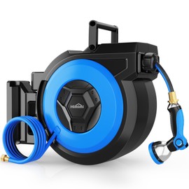 Retractable Garden Hose Reel, 1/2" x 131FT Heavy Duty Automatic Retractable Hose Reel Wall Mount, with 10- Function Sprayer Nozzle, Any Length Lock/Auto Rewind/180°Swivel