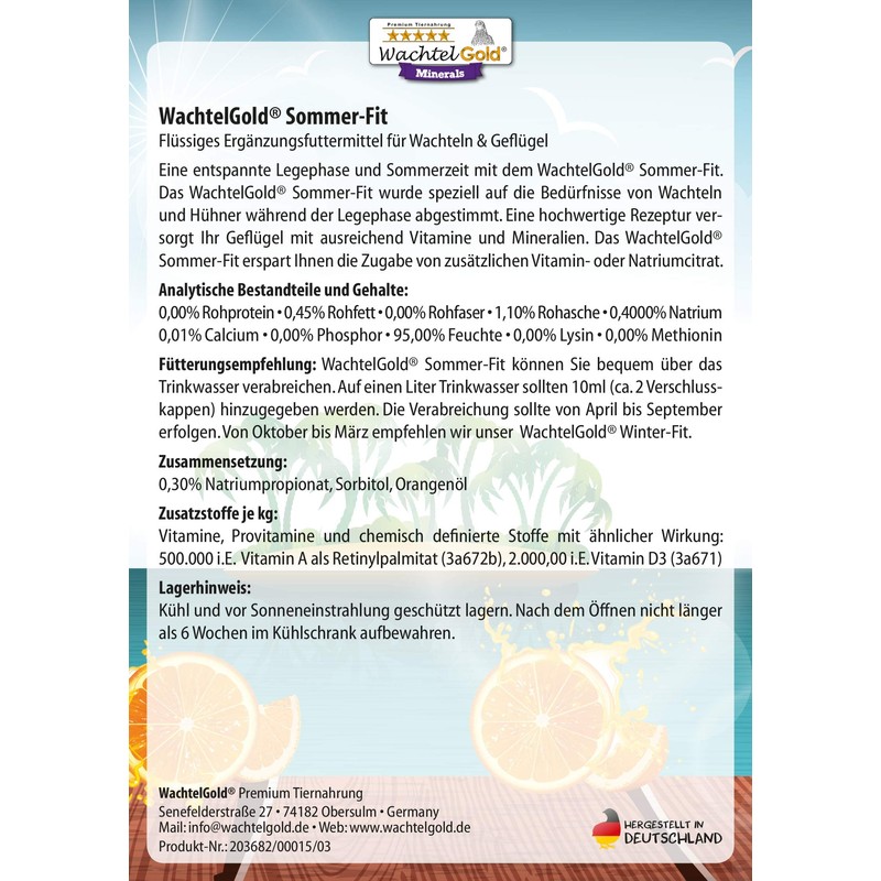 WachtelGold Sommer-Fit 500 ml Liquid Dietary Supplement for Quails, Chickens