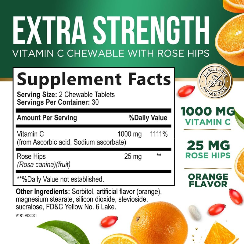 Vitamin C Chewable 1000mg - Extra Strength Antioxidants for Powerful