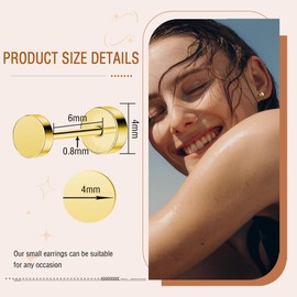 ZDE Women Earrings Flat Back Dot Earrings Titanium Hypoallergenic Cartilage 14K Gold Earrings Studs for Sensitive Ears Simple Classic 3mm Screw On Stud Earring (Gold, 3MM)
