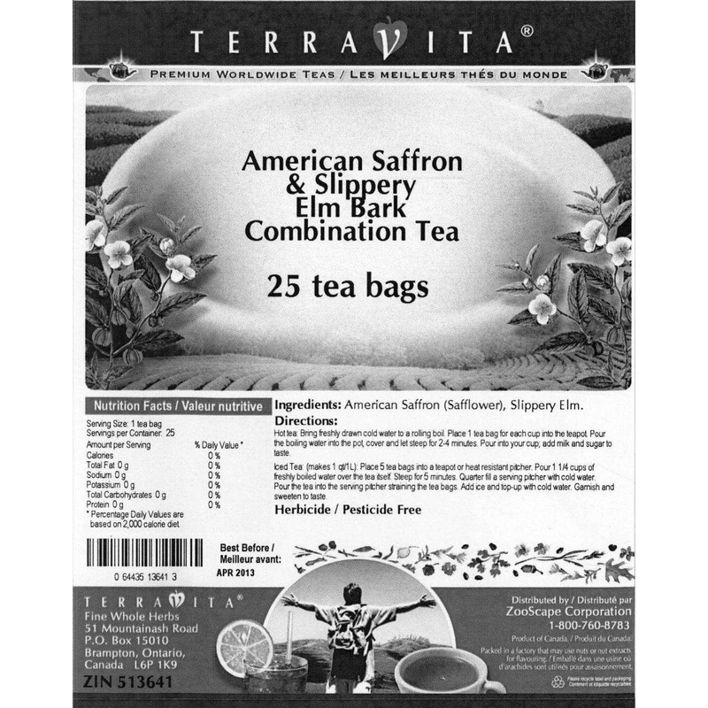American Saffron and Slippery Elm Bark Combination Tea (25 tea