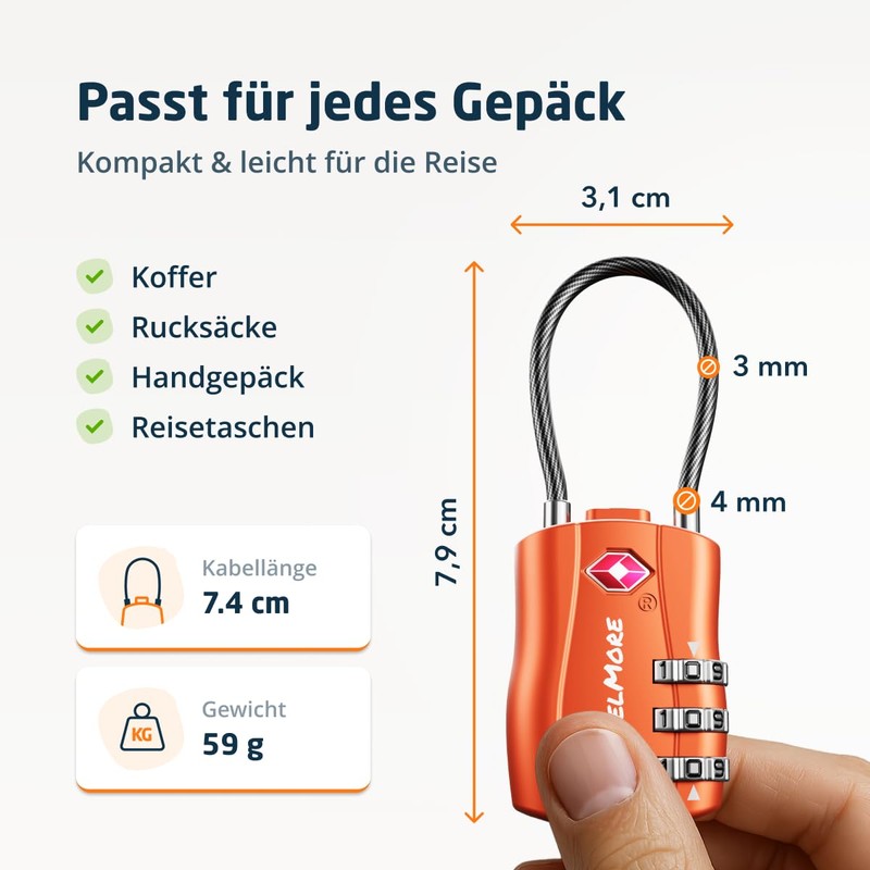 TSA Suitcase Locks | Luggage Lock with Flexible Cable |