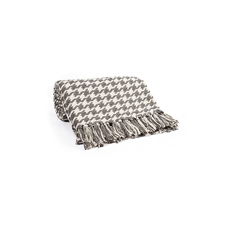 EHC Cotton Houndstooth Throw Blanket For Bed Sofa Couch Arm