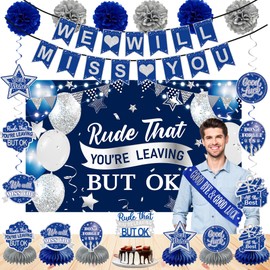 Holkcog Blue Silver Farewell Party Decorations Rude That You'Re Leaving But Ok Background Blue We Miss You Party Decoration Going Away Farewell Party Decor For Men Women Office Coworker Goodbye Party