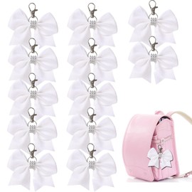12 Pcs Shiny Glitter Bow Keychain for Girl Bowknot Women Backpack Bag Cheer Team Cheerleading Sports Gift