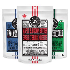 Pop Daddy Flavored Pretzels Sticks | Healthy Gourmet Pretzels Snacks | 7.5oz Variety Pack Pretzels | 3 Pack | Maple and Brown Butter, Thai Honey Curry, Mexican Street Corn
