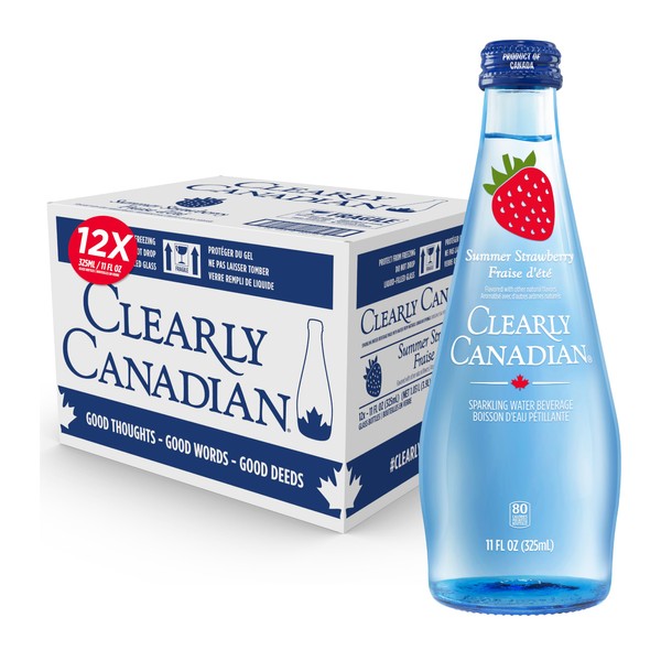 Clearly Canadian Summer Strawberry Sparkling Spring Water Beverage, Natural & Carbonated. 1 Case (12 Bottles x 325mL)