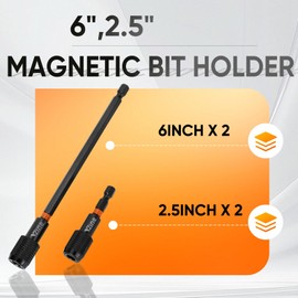 V2ine 4Pcs Magnetic Quick Release Bit Holder Adapter: 2Pcs 6inch + 2pcs 2.5inch Long Drill Bit Extension for Impact Driver