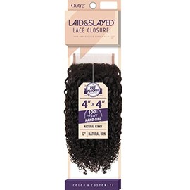 Outre Laid & Slayed Lace Closure Short Medium Length Curly Style Unprocessed Human Hair Pieces - 4X4 LACE CLOSURE NATURAL KINKY 14 (NBRN)