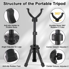 HUNTPAL Portable Shooting Tripod Rapid Shooting Stick Gun Rifle Rest for Shooting Range, Aluminum Compact Bench Shooting Stand with Height Adjustment Center Column & Removable 360° Rotate V Yoke