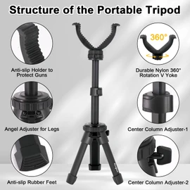 HUNTPAL Portable Shooting Tripod Rapid Shooting Stick Gun Rifle Rest for Shooting Range, Aluminum Compact Bench Shooting Stand with Height Adjustment Center Column & Removable 360° Rotate V Yoke
