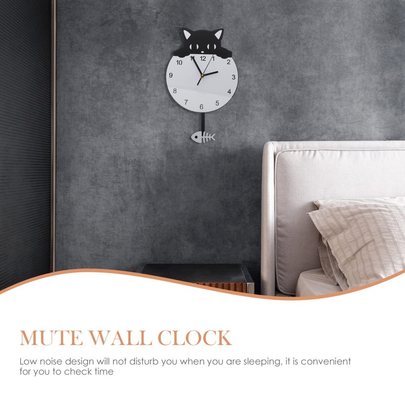 HOMSFOU Silent Wall Clock Wall Hanging Clock Round Cat Kitten