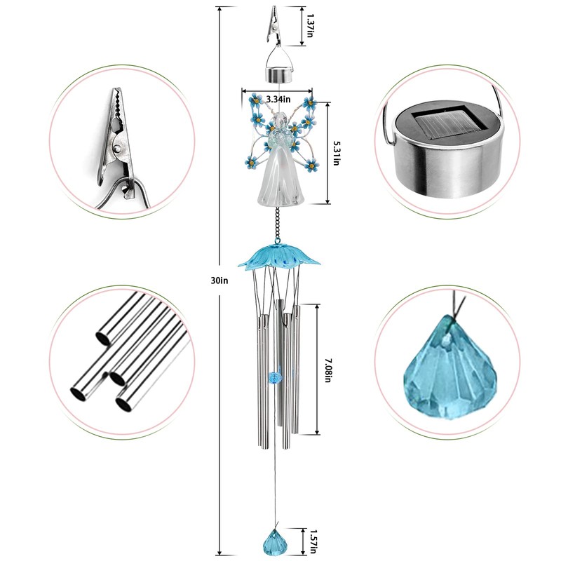 Strackvial Solar LED Angel Wind Chimes, Hanging Angel Wind Chime
