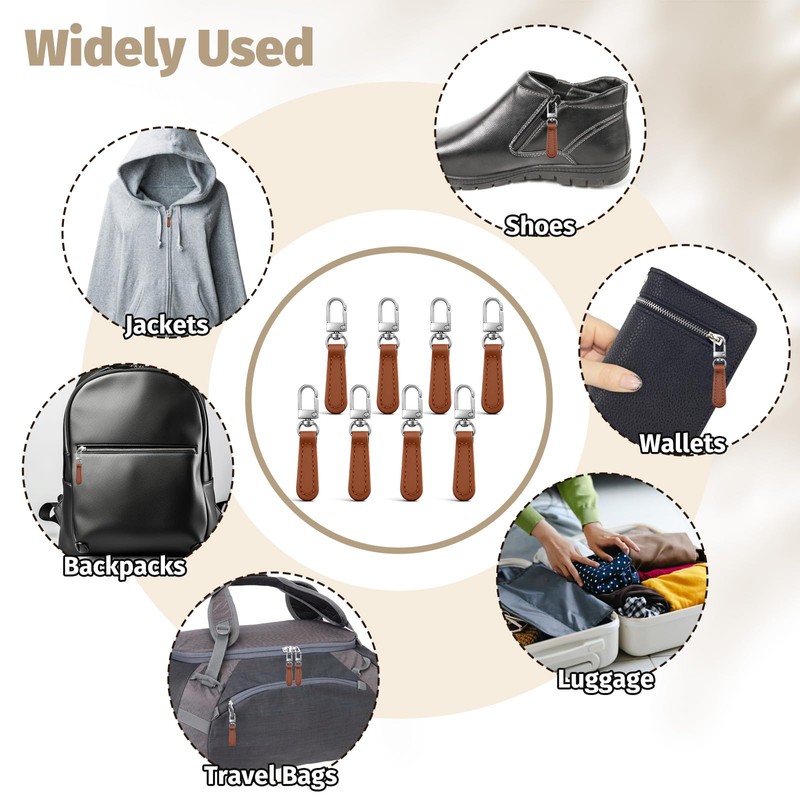 6 PCS Leather Zipper Pull, Detachable Leather Zipper Handle Replacement