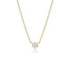 JaruJaru Dainty Vermeil Ultra Thin Gold Chain Necklace, 14K Gold Plated on Sterling Silver, White Cubic Zirconia Crystal, Delicate Dewdrop Stone, 38cm/41cm/45cm Adjustalbe Length