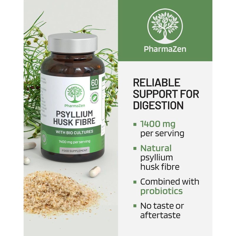 Psyllium Husk Capsules with Probiotics - Fibre Supplement Complex 1400mg
