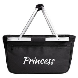 Huuraa Folding Shopping Basket Princess Lettering Gift 20 Litre Carry Basket Black Princess Gift Idea