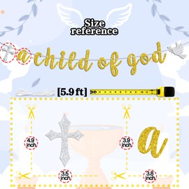 A Child of God Banner, First Holy Communion/God Bless this Child/Mi Primera Comunion, Christening/Baptism/Baby Shower/Birthday Party Decorations Supplies, Gold Glitter