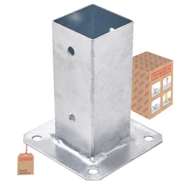 TRIBECCO Ground Sleeve with Dowel Plate for Square Wooden Posts 61 x 61 mm Height 150 mm Hot-Dip Galvanised Steel Screw-On Sleeve as Anchoring for Carports Fences Gate Posts Palisades