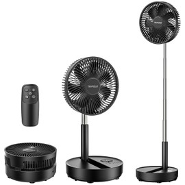 TriPole Portable Standing Fan, 8000mAh Rechargeable Oscillating Fan with Remote, 8.1'' Quiet Pedestal Floor Fan with LED Display & Timer, Foldable Small Desk Fans for Bedroom, Office, Camping, Travel