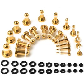 LADEMAYH 22PCS 18g-2g Stainless Steel Ear Stretching Kit with 0.5mm Increments, Dead Stretching Short Tapers Plugs with Rubber Rings - Safe & Easy for Men & Women (Gold)