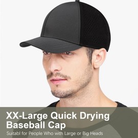 Oversize XXL Quick Dry Baseball Caps for Men, Mesh Snapback Hat for Big Head 23.6"-25.9", Unisex Outdoor Sport Hat, Quick Dry Mesh-dark Grey/Black, XX-Large