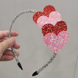 Valentines Heart Headband Glitter Hair Band Pink Red Love Heart Hair Accessories for Women Girls Valentine’s Day Party Headdress Decoration Birthday Wedding Supplies Gift (Pink, One size)