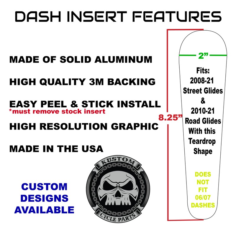 Kustom Cycle Parts Keep Quiet Skull Metal Dash Panel Console