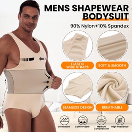 Gleefeat Mens Full Body Shaper Mens Shapewear Bodysuit Tummy Control Compression Undershirt Thigh Slimmer Fajas Para Hombres