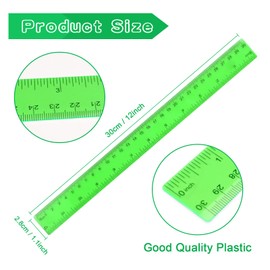 24 Pack 30cm Plastic Rulers 12 Inches Colourful Transparent Rulers with Inch and Metric for Kids School Students Classroom Office
