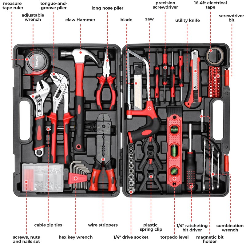 TLGREEN 218 Piece Tool Kit, Tool Set Mechanics Kit, Portable
