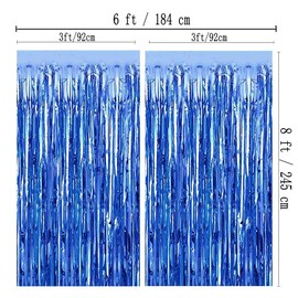 MORANTI 2 Pack 3 ft x 8 ft Metallic Tinsel Foil Fringe Curtains Party Backdrop for Wedding Party Photo Backdrop Decor (Blue)