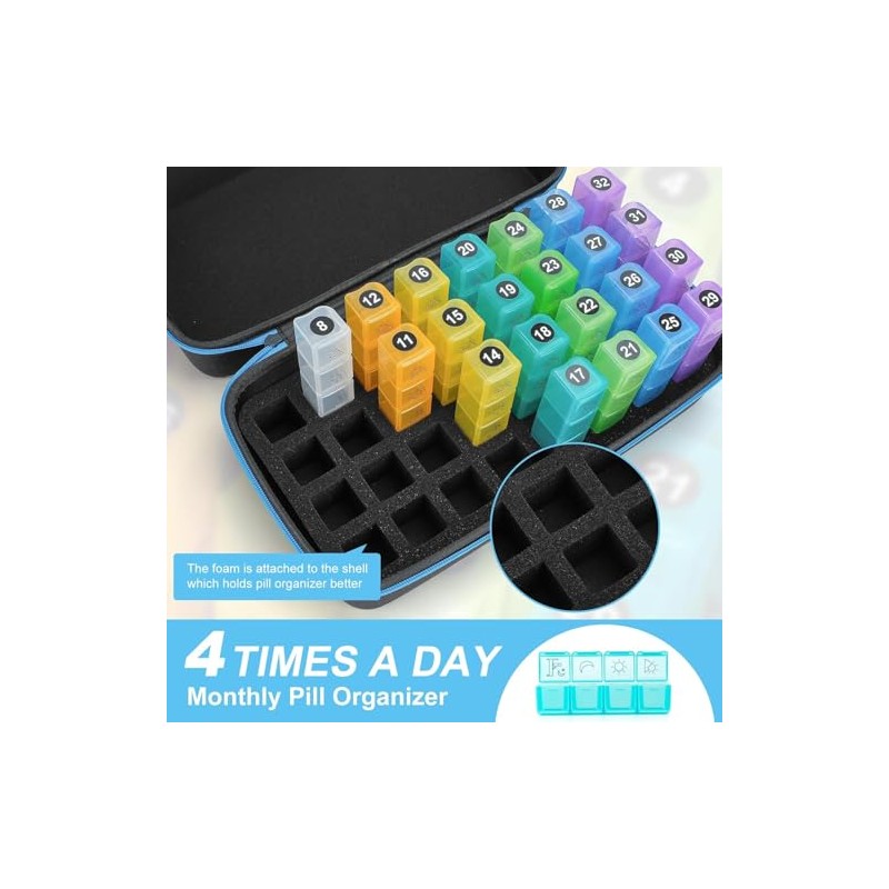Monthly Pill Organizer 4 Times a Day, Pill Box Organizer