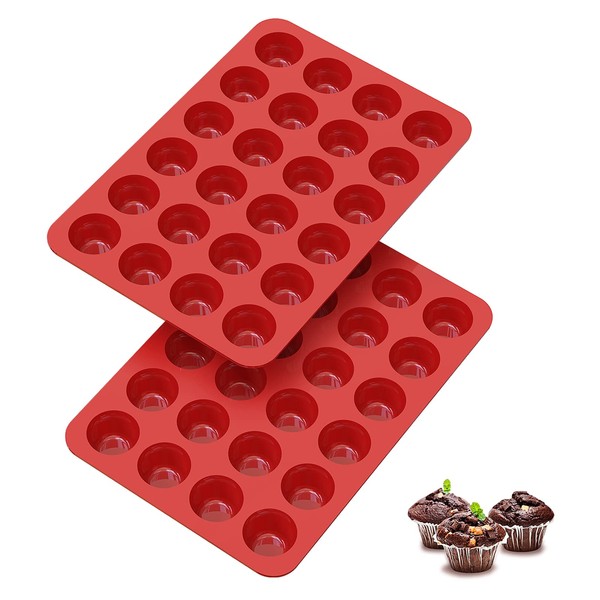 SILIVO Mini Muffin Pans Nonstick 24 Cup(2 Pack) - Mini Cupcake Pans - Silicone Mini Muffin Tins for Muffins, Cupcakes and Egg Bites