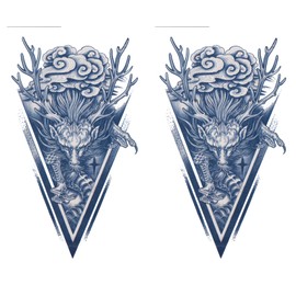 Jagua Tattoo Tattoo Stickers, 2 Weeks Disappearing Henna Tattoos Real Thinking Dragon Dragon Set of 2 (gz815-2)