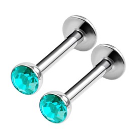 KJM Fashion 2 Pcs Surgical 316L Steel Labret 1.2mm 16g Earrings, Crystal