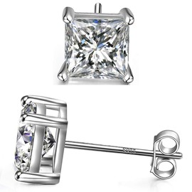 Square Stud Earrings 18k Gold Plated 925 Sterling Silver 4 Prong Square Cubic Zirconia Ear Stud for Women Men Girl