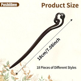 18 PCS Wooden Hair Sticks, Black Wooden Hairpin Hair Fork for Long Hair, Vintage Wood Hair Sticks Hair Pin Hair Buns Hanfu Hair Stick Hair Pins Hair Bun for Women Hair Accessories